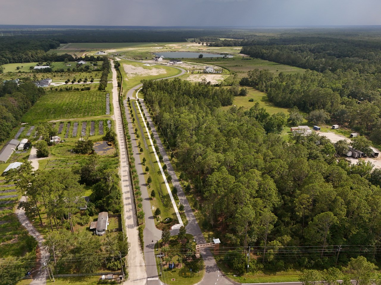 Drone View of Iron Branch Homesites and Community Entrance