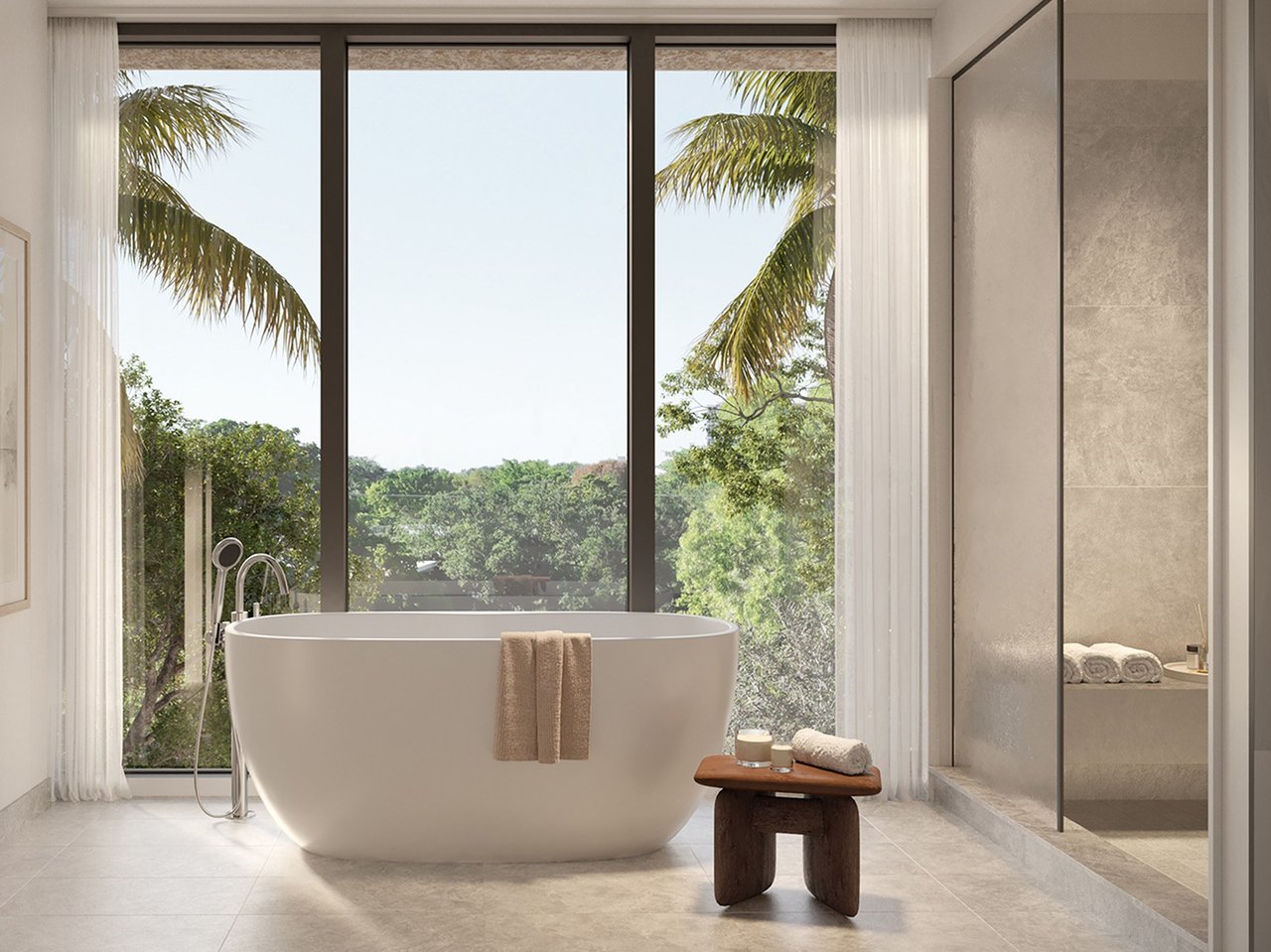 Rendering of primary bathroom at THE WELL Coconut Grove in Miami, Florida.