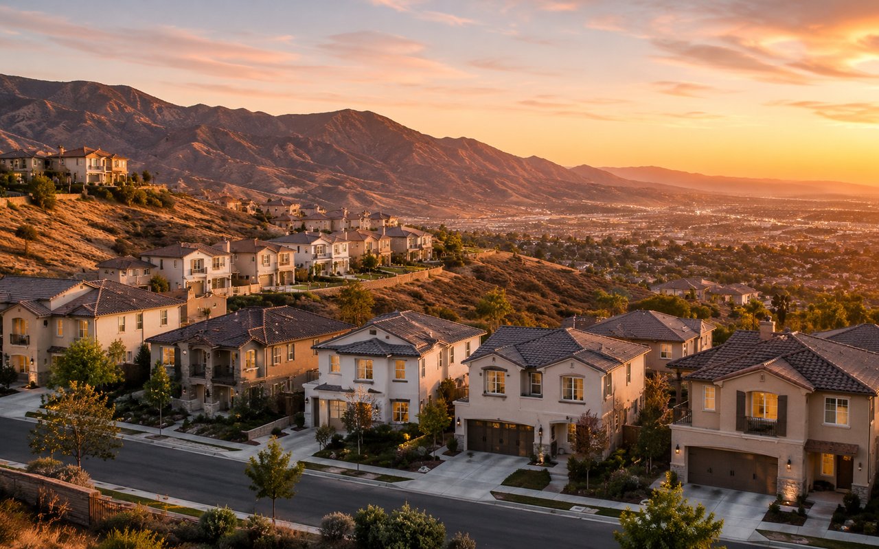 Newer two-story homes in the Porter Ranch foothills with mountain views in the San Fernando Valley