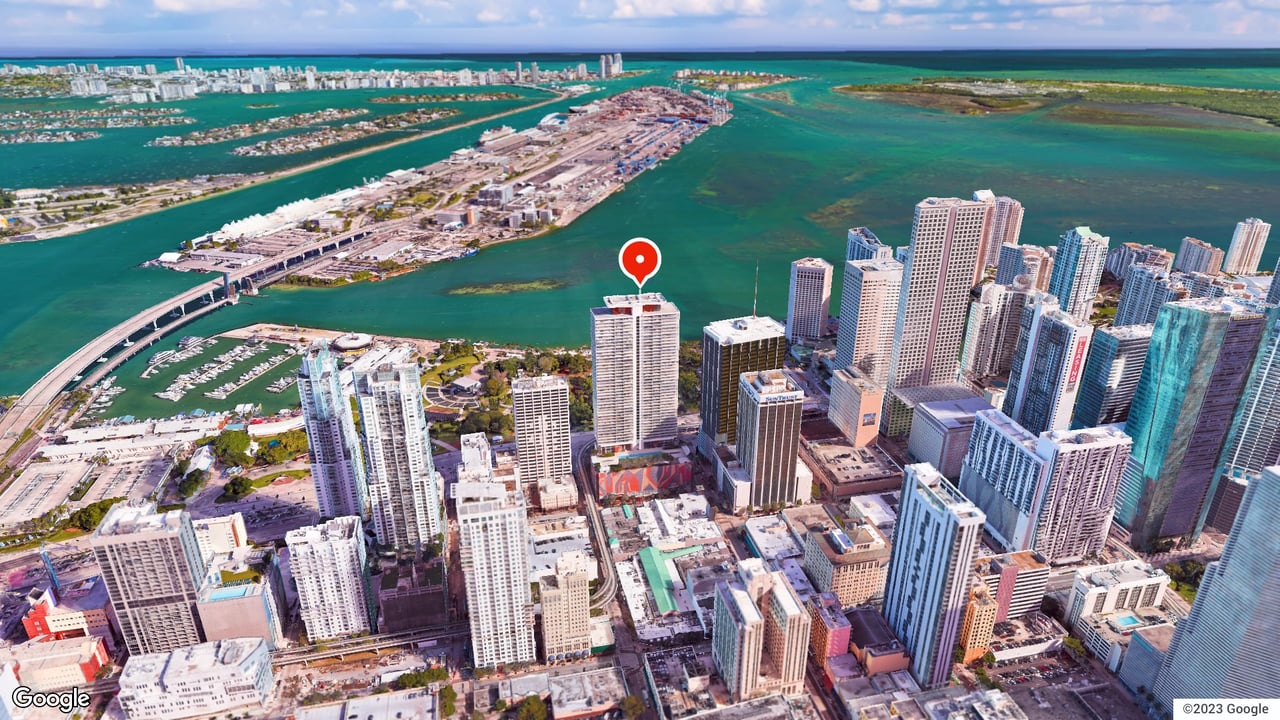 Aerial view of 50 Biscayne condo, 50 Biscayne Blvd, Miami. Brandon Tillemans, Douglas Elliman.
