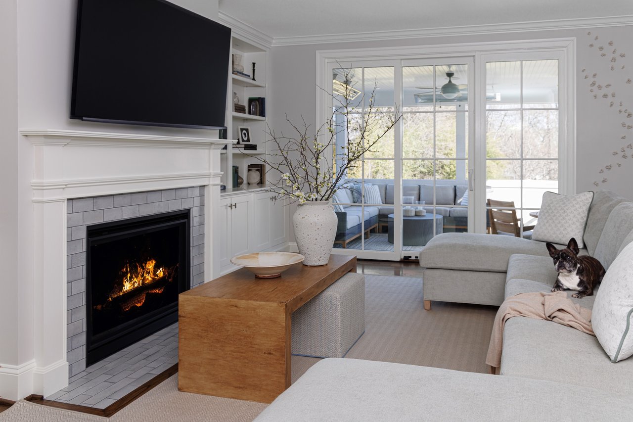 Historic home remodel living room in Chevy Chase MD with fireplace and custom millwork