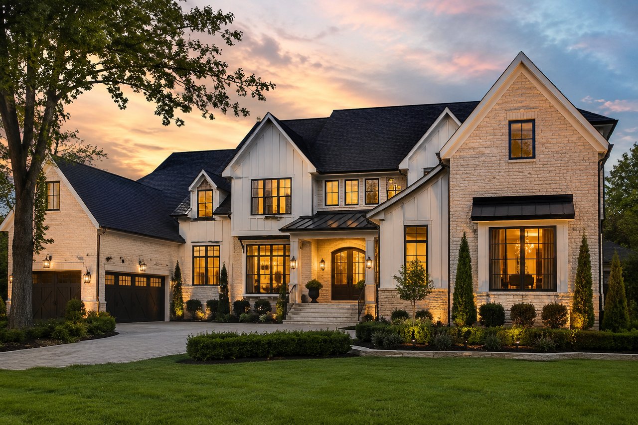Modern luxury home with elegant architecture, manicured landscaping, and upscale curb appeal, representing the type of high-end property buyers can still find under $2 million in the Nashville, Tennessee real estate market.