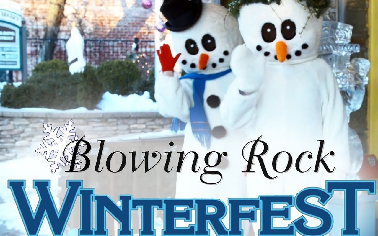 Blowing Rock WinterFest flyer with two snowmen in a snowy outdoor setting.