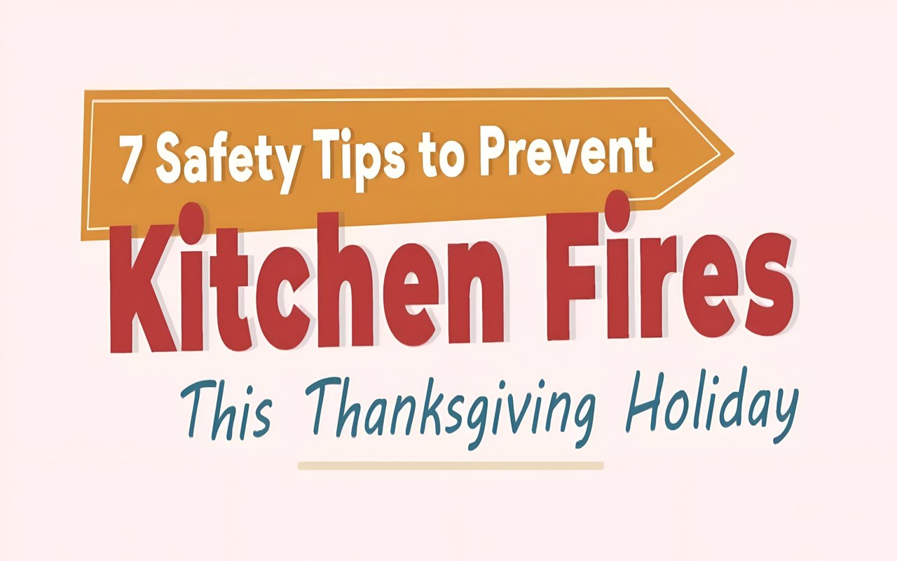 Graphic titled “7 Safety Tips to Prevent Kitchen Fires This Thanksgiving Holiday.”