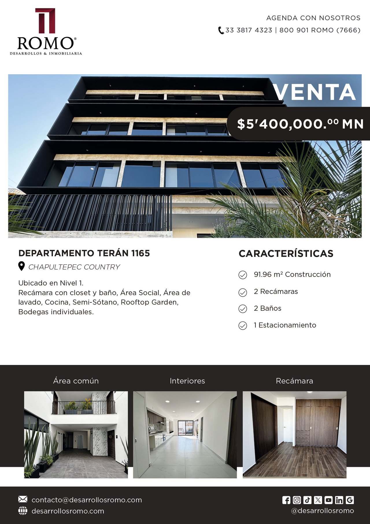  Departamento en Venta Desarrollo Terán 1165 Modelo Carrara 6  $5'400,000.00 MN