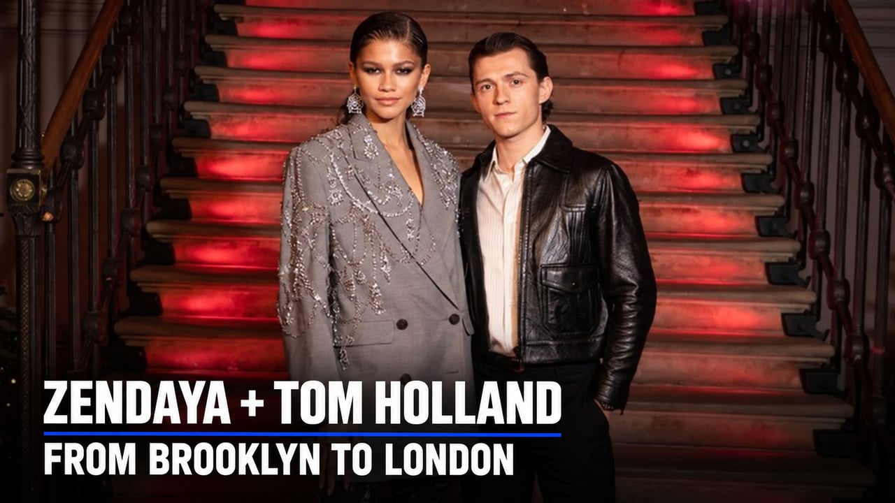 Zendaya and Tom Holland on a staircase; headline: “From Brooklyn to London.”