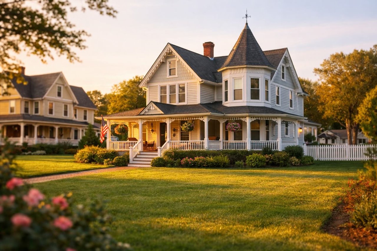 colonial style home with manicured lawn in Jamesport NY