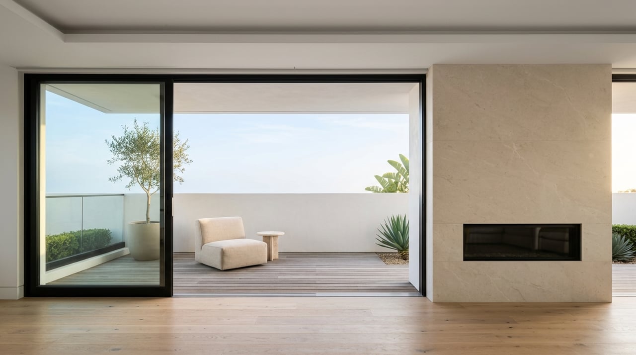 Living room with sliding glass doors opening onto a balcony.