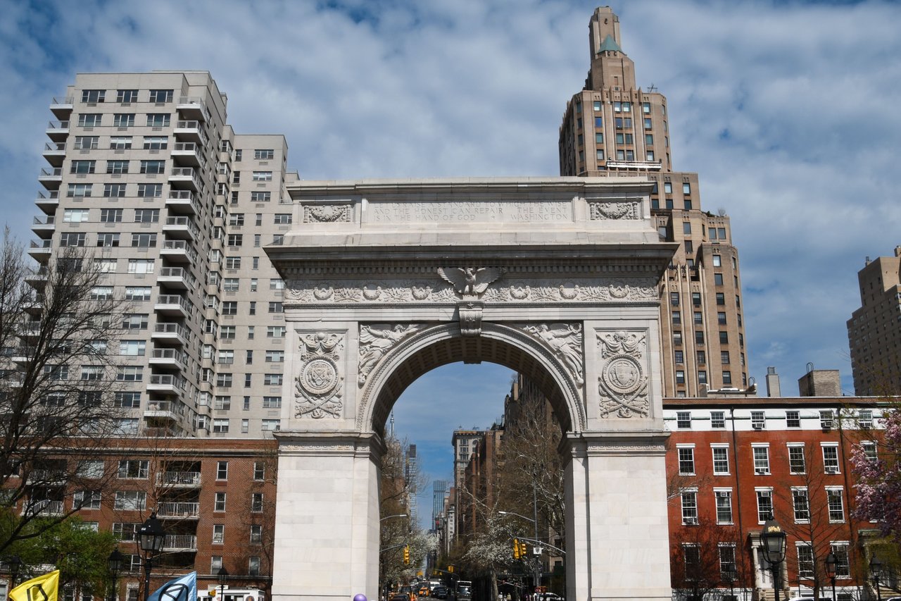 Explore Washington Square West's architectural history, including Neo-Gothic apartment buildings, Neo-Federal facades, Italian Gothic ornamentation, decorative terra cotta, and historic masonry buildings overlooking Washington Square Park.