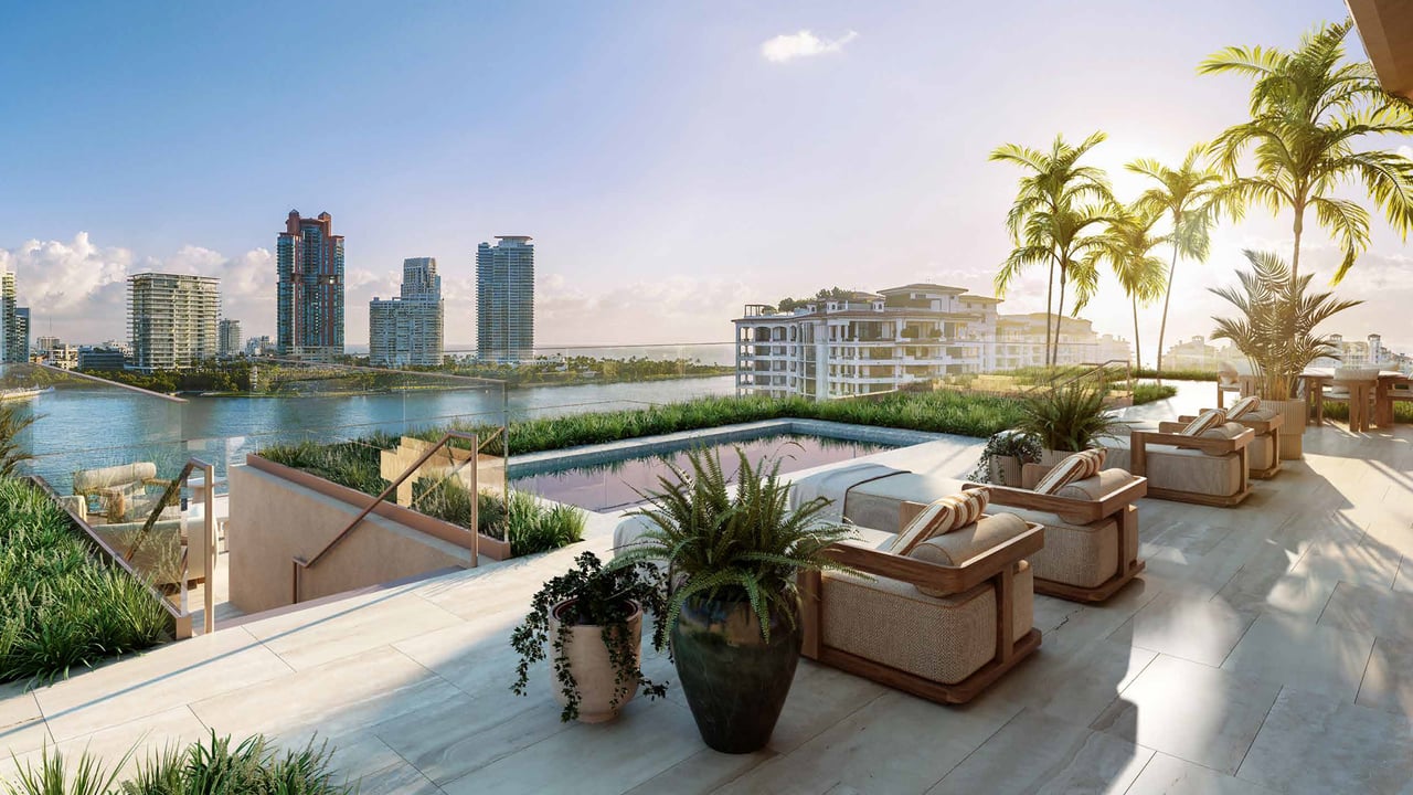 Six Fisher Island interior with bay views 