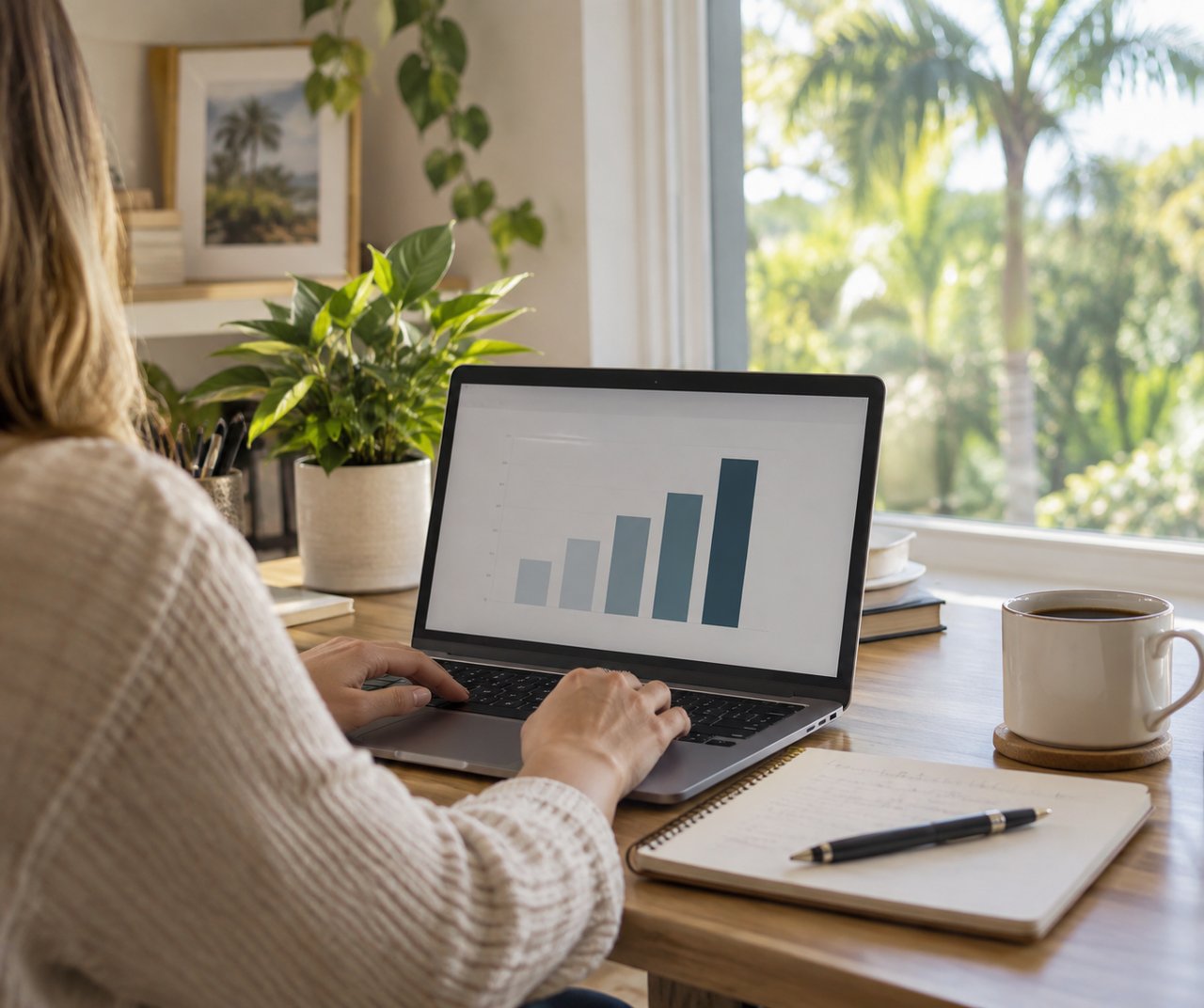 Reviewing local housing market data on a laptop