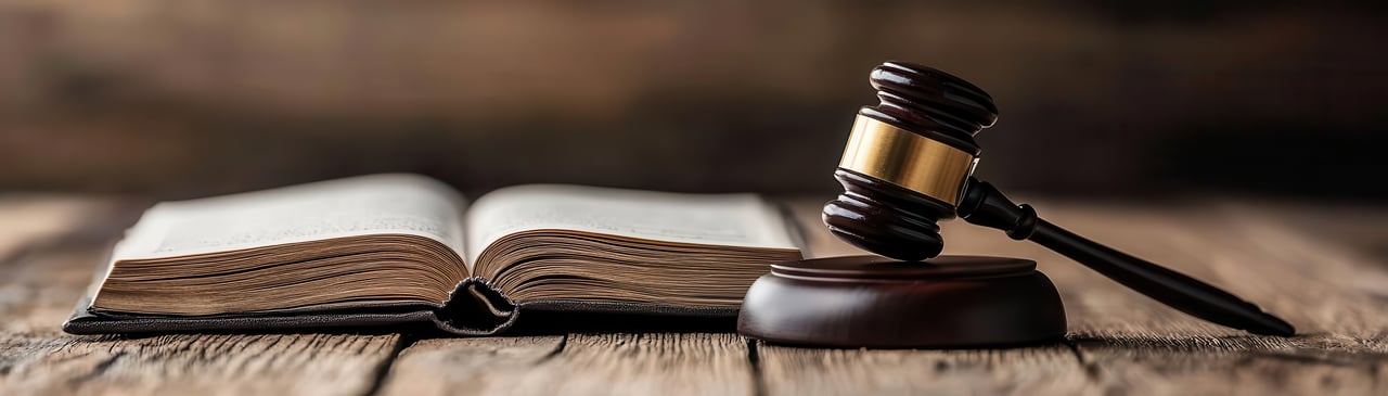 A wooden gavel rests on a sound block beside an open book on a wooden table, symbolizing the pivotal decisions often made in the realm of career resources and networks for real estate agents.