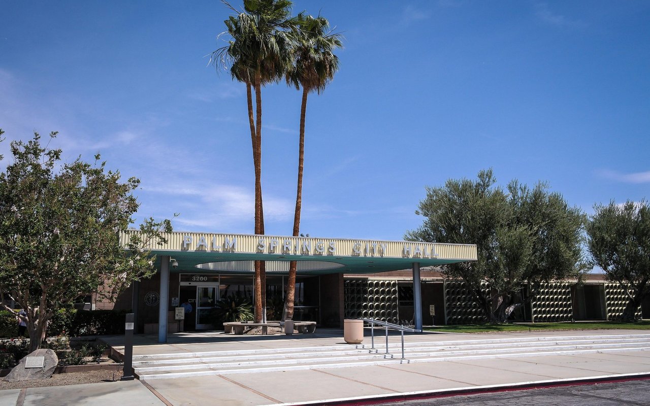 Palm Springs City Hall and its circular canopy, photographed in May 2014