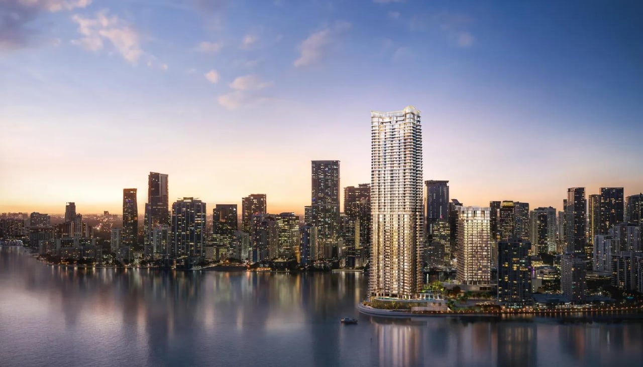 Mandarin Oriental Residences Miami towers on Brickell Key at sunset – Max Mlekus