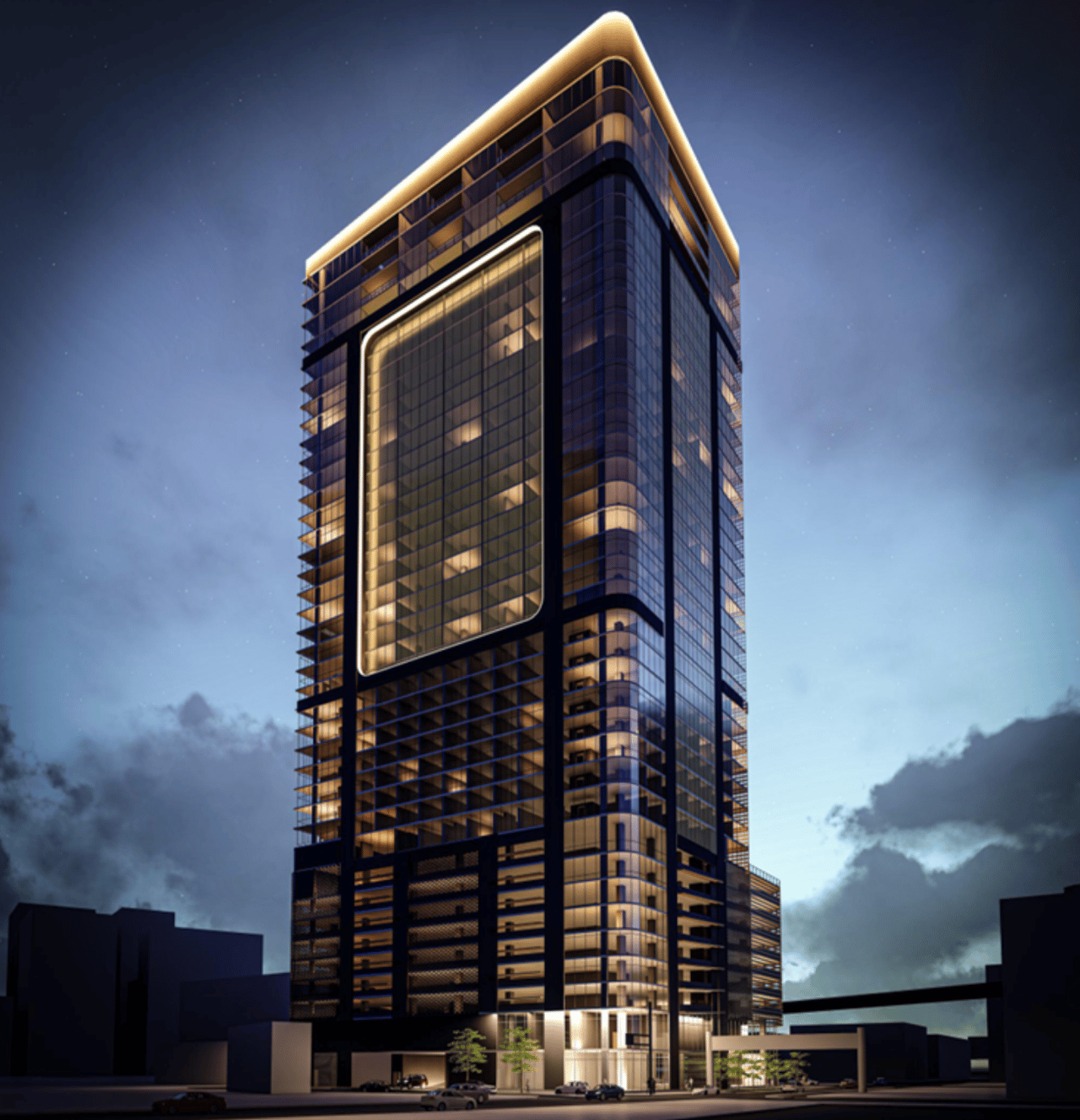 rendering of Hotel Ora in Downtown Tampa at night