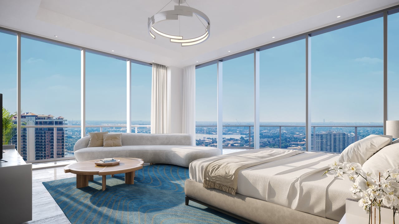 Selene Oceanfront Residences interior bedroom with panoramic views 