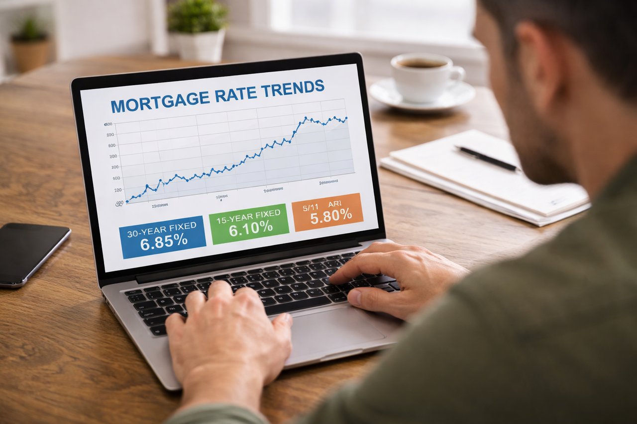 Home buyer reviewing mortgage rate trends