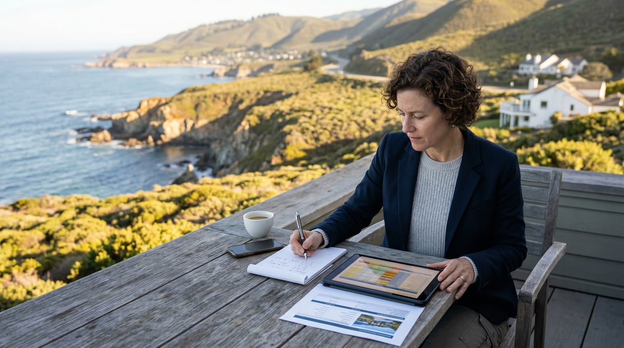 Investor reviewing rental property numbers on the Central Coast