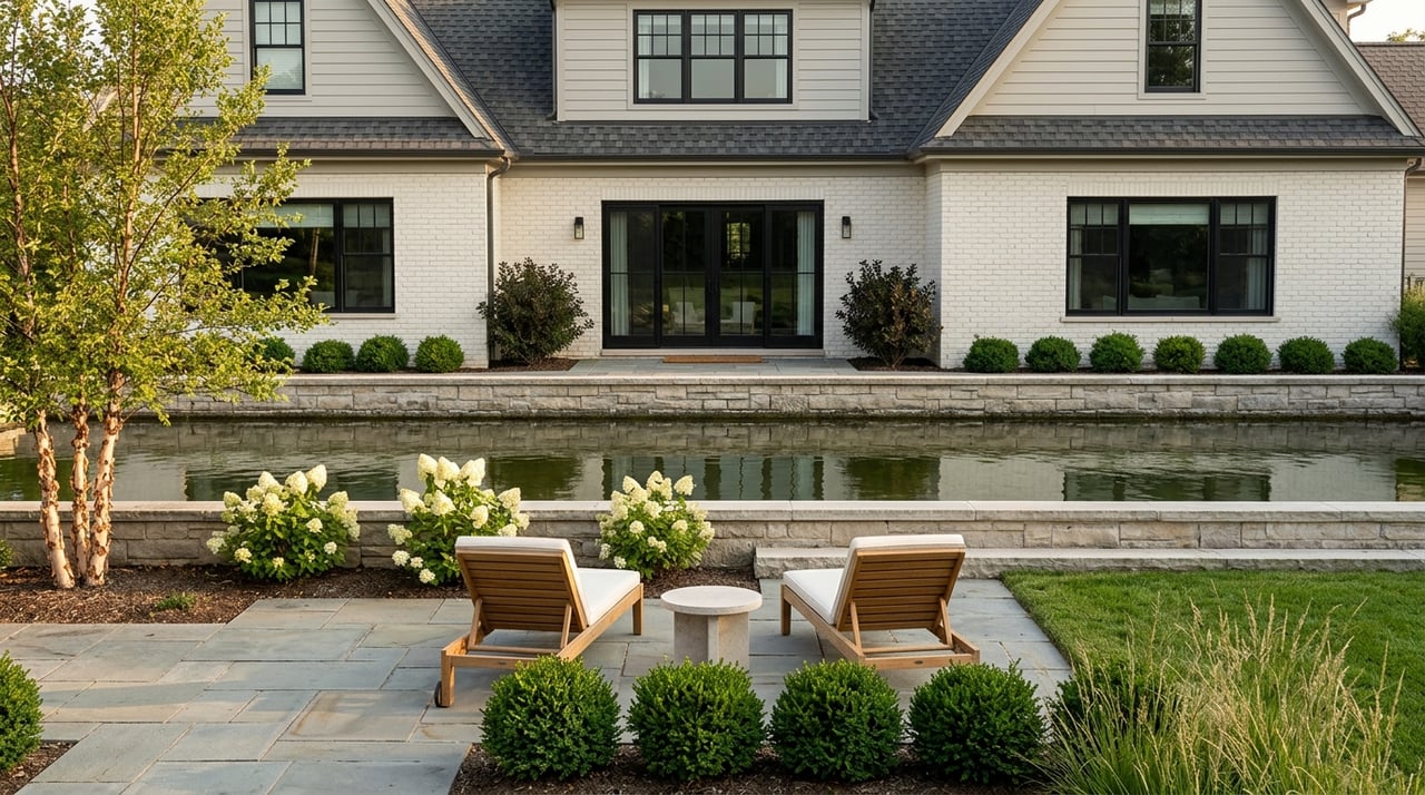 Residential terrace beside a canal