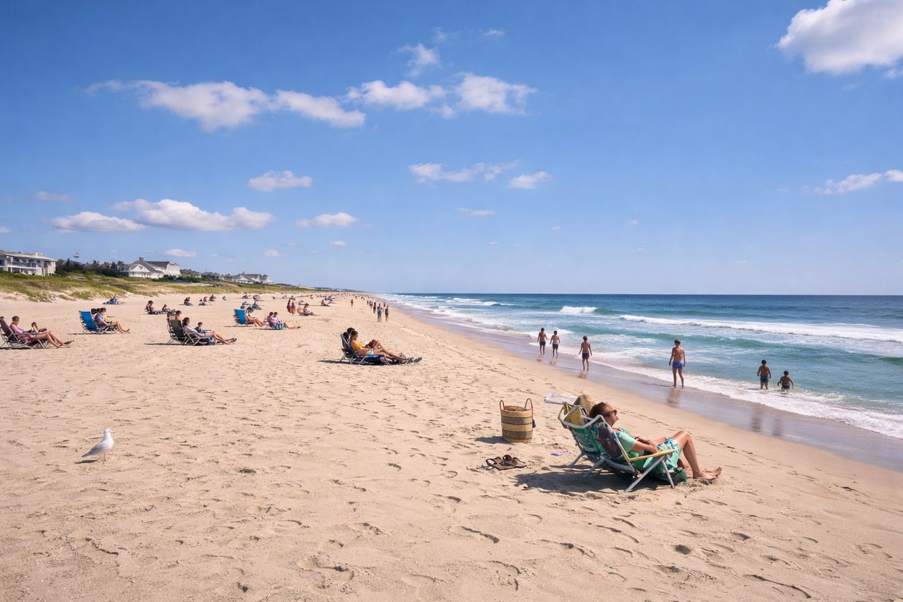 Beachgoers at Coopers Beach in Southampton NY