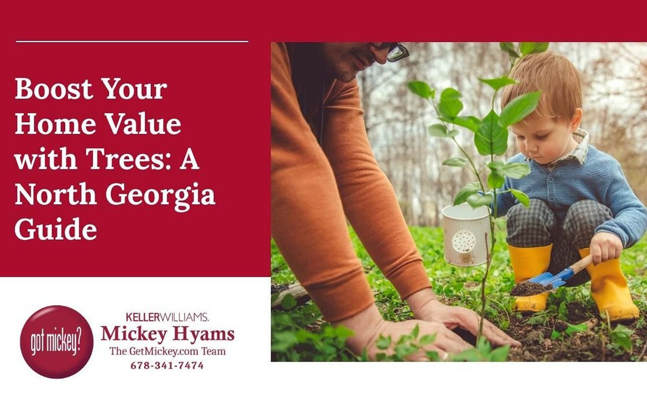 Boost Your Home Value with Trees: A North Georgia Guide, with an adult and child planting a sapling.
