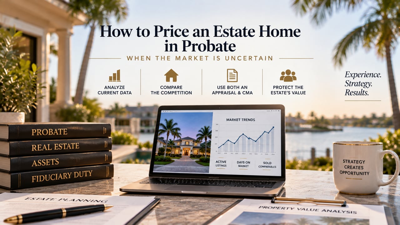 Southwest Florida probate real estate pricing analysis showing market trends, comparable sales, appraisal and CMA considerations, and fiduciary responsibilities when pricing an estate home in an uncertain market.