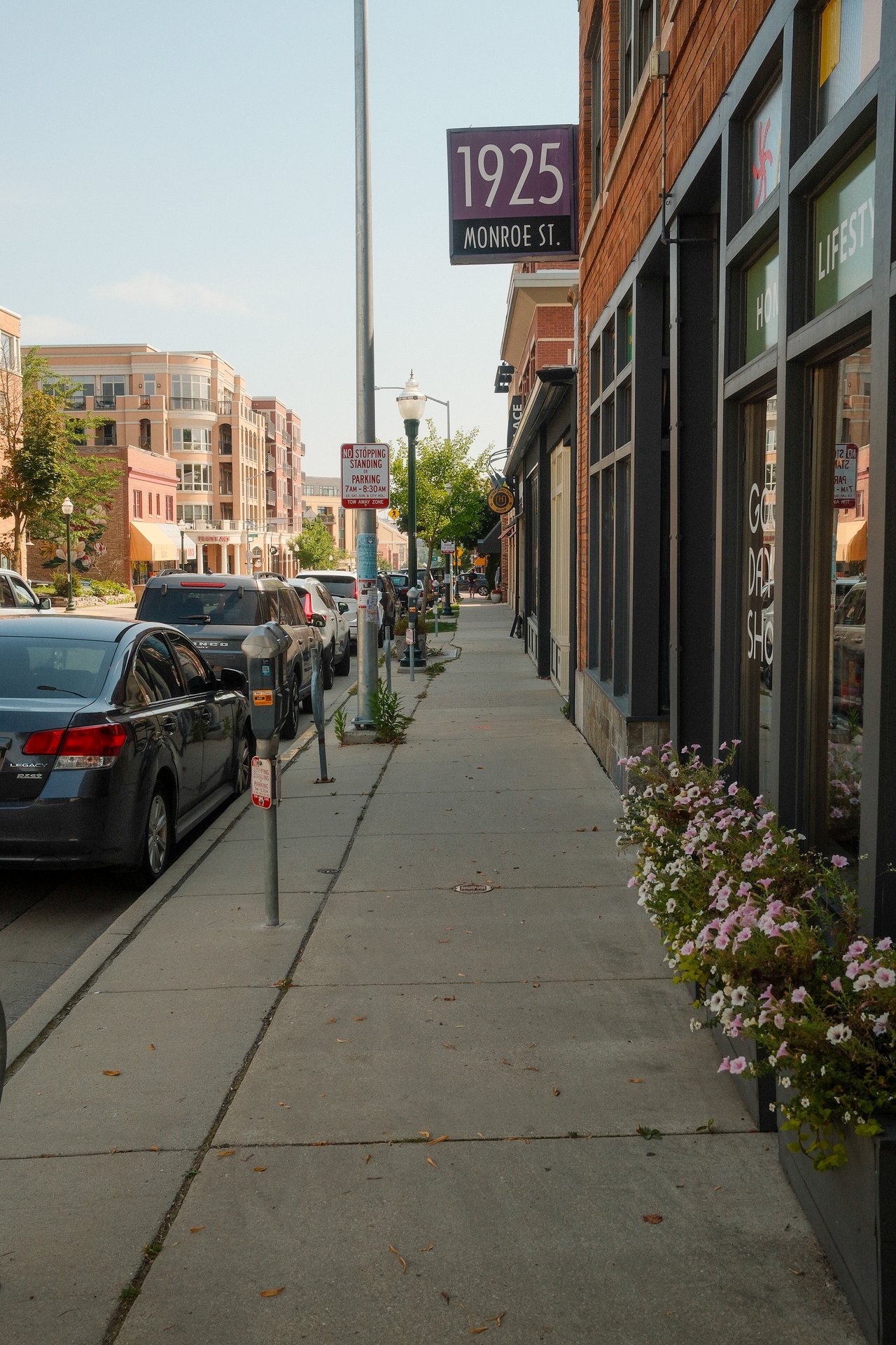 Shops and restaurants along Monroe Street in Madison, Wisconsin
