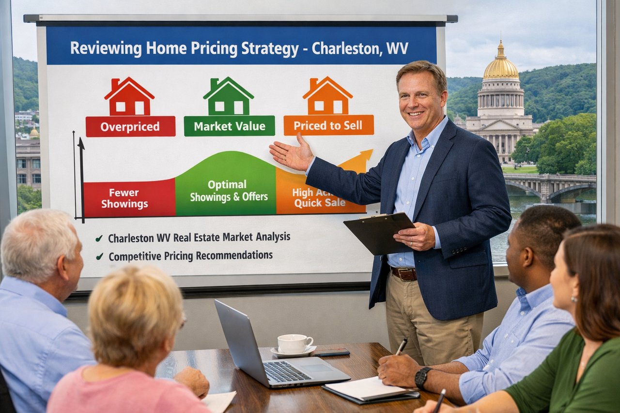 Agent reviewing home pricing and market data with buyer