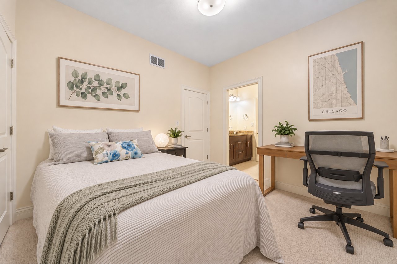 Bedroom with desk and window