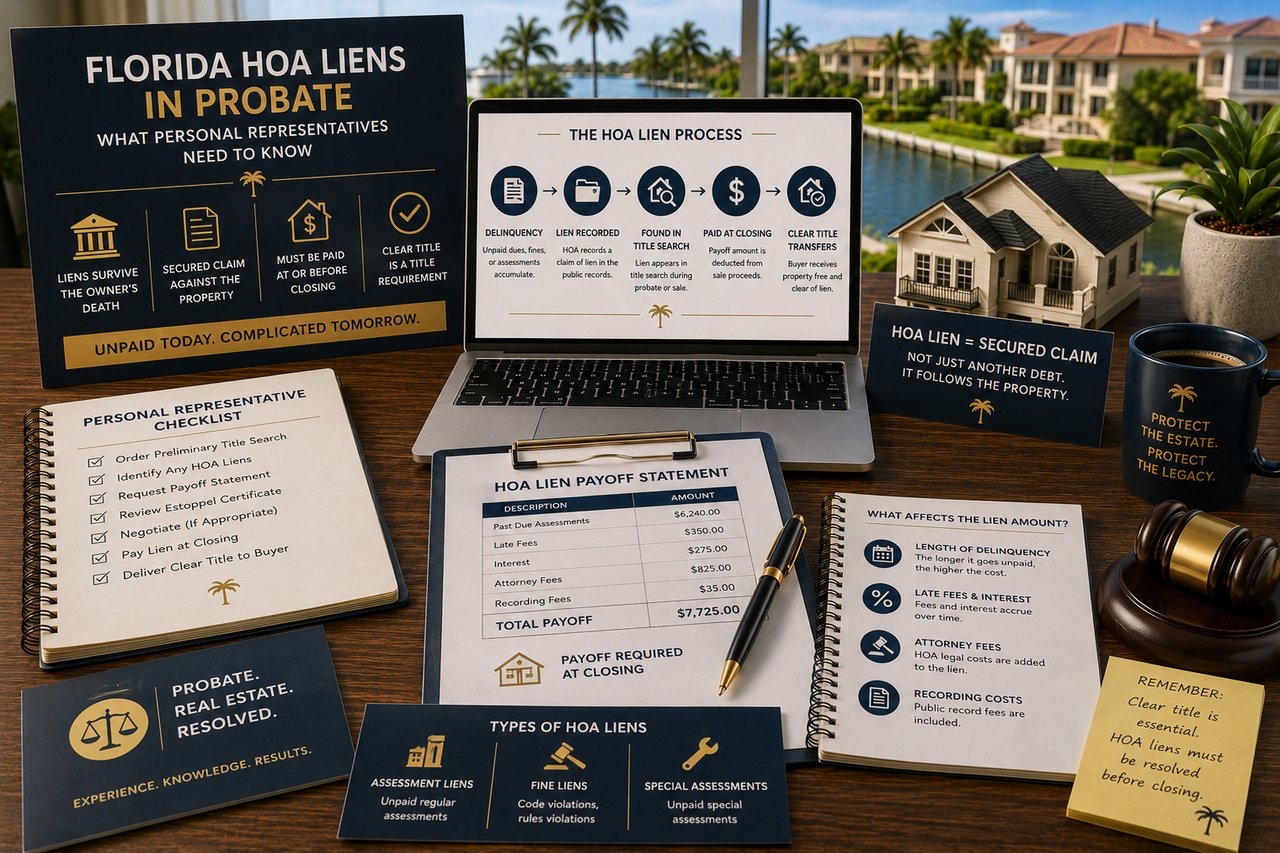 Learn how HOA liens affect Florida probate real estate sales. Discover how HOA liens survive an owner's death, impact title, and must be resolved before closing on inherited property in Southwest Florida.