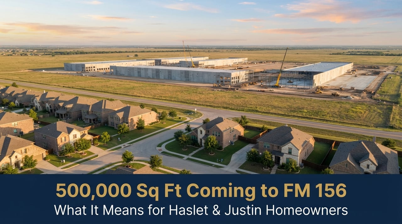 Illustration of new industrial development near a Haslet TX neighborhood on FM 156 — Carter Signature Properties update on Eagle Alliance Crossing