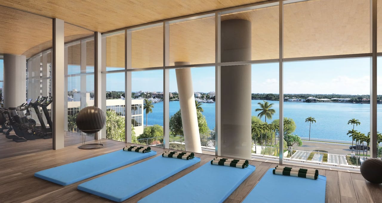 Forté on Flagler yoga studio with water views, rendering