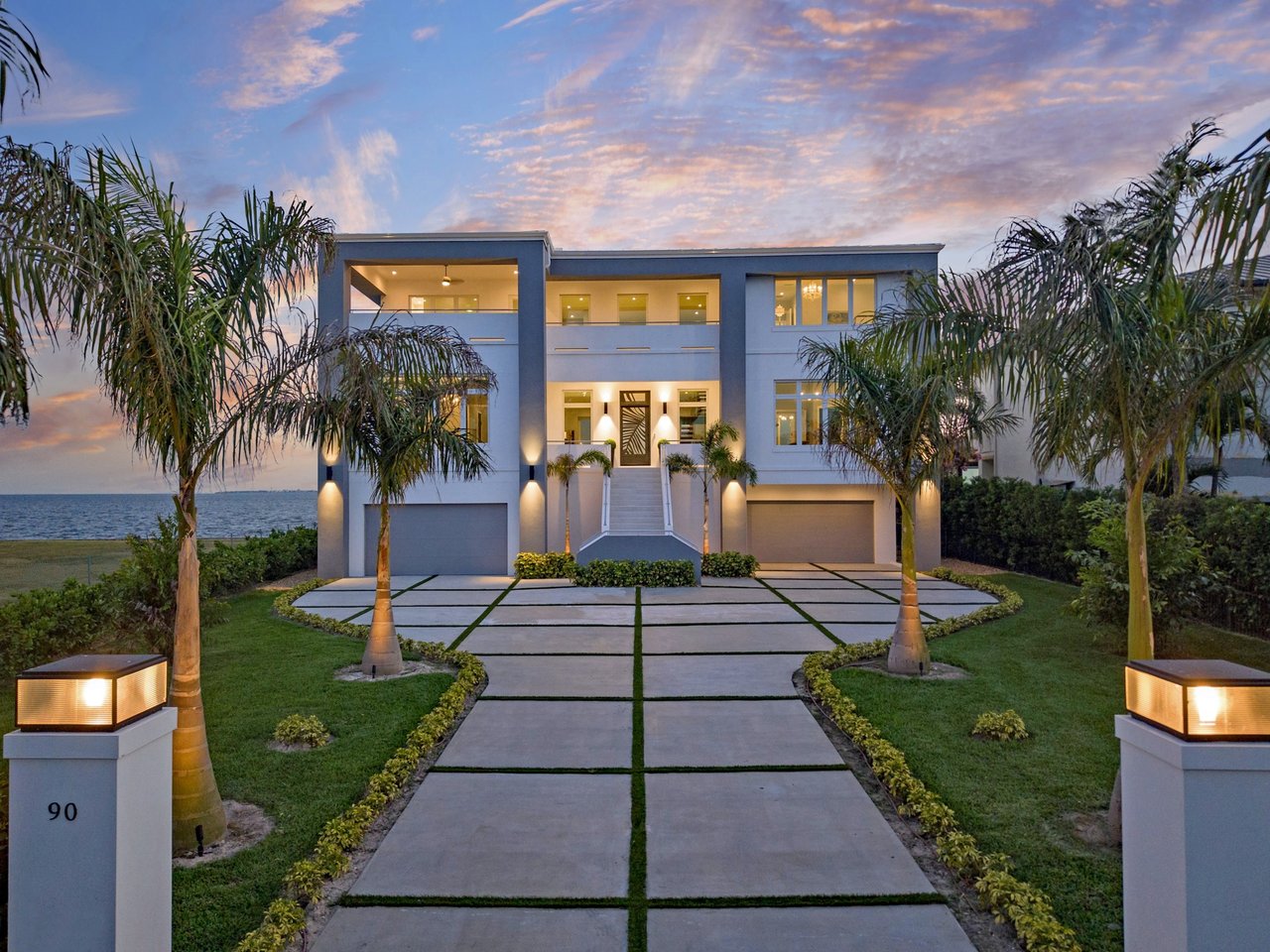 90 Martinique Avenue waterfront residence on Davis Islands, Tampa, at dusk. Photo: Pharos Media.