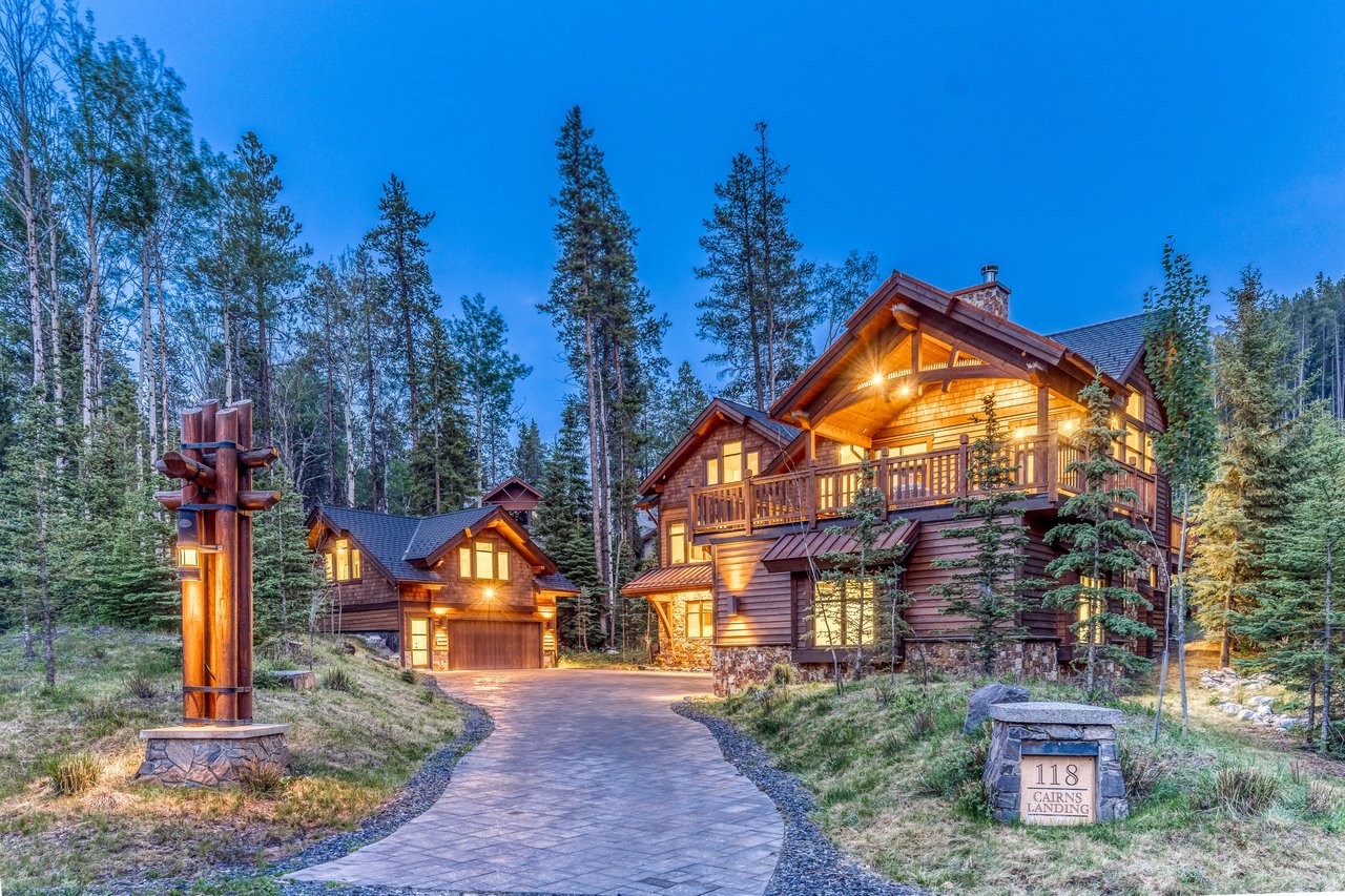Front Exterior at Dusk 118 Cairns Landing, Canmore, AB