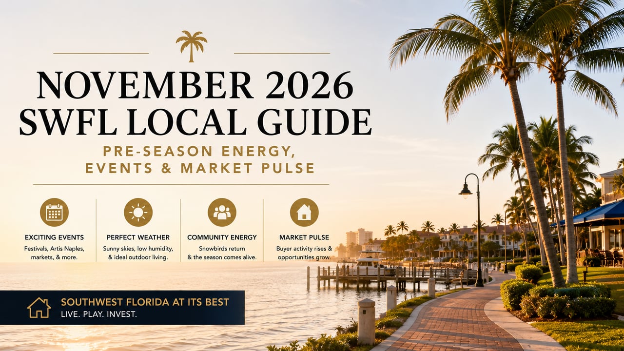 November 2026 Southwest Florida local guide featuring waterfront living, seasonal events, returning snowbirds, and the SWFL real estate market.