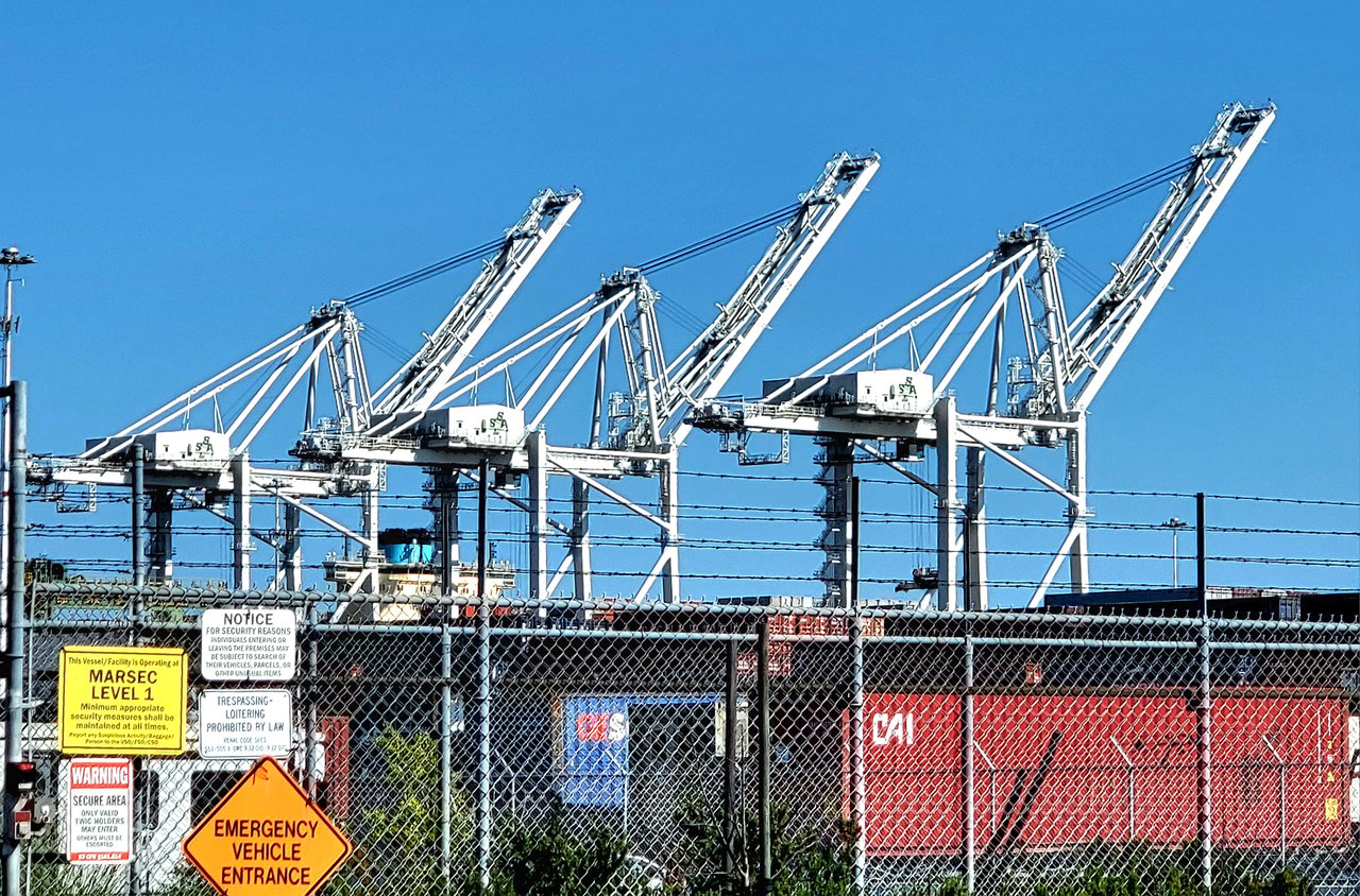 Port of Oakland container cranes along the East Bay waterfront
