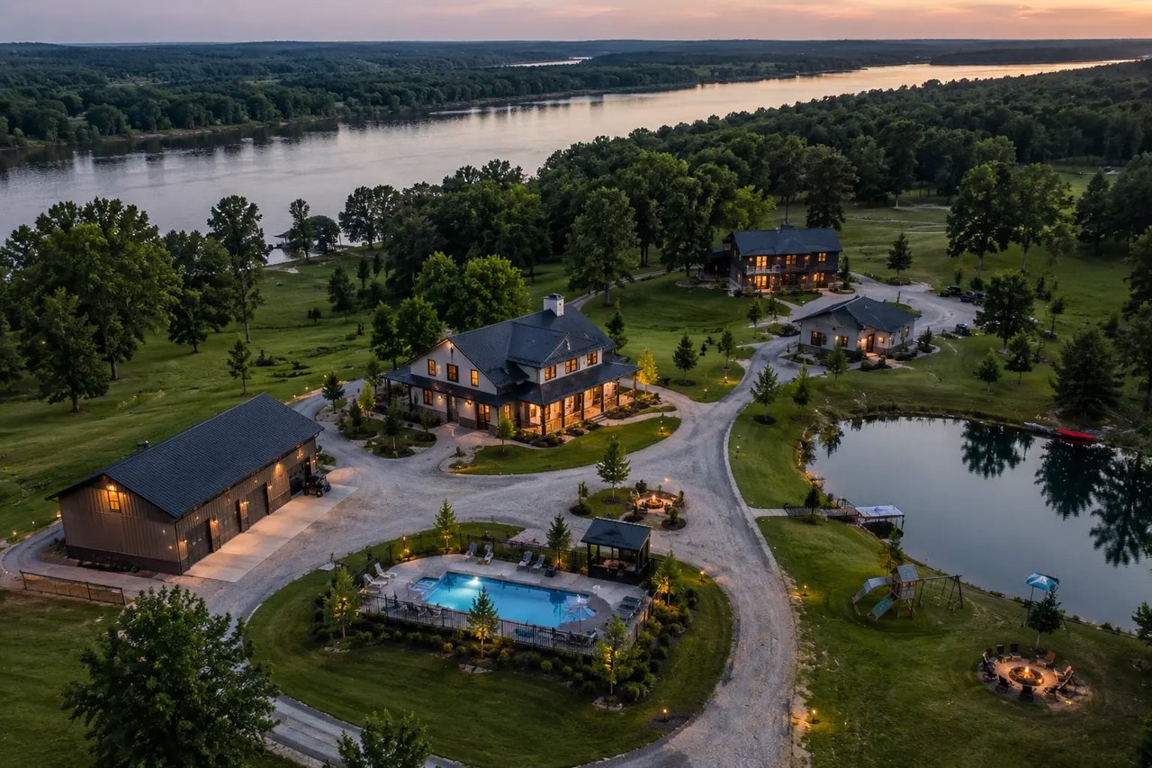Aerial view of Bath Springs Tennessee featuring Tennessee River frontage, rolling countryside, large acreage properties, and wooded landscapes.
