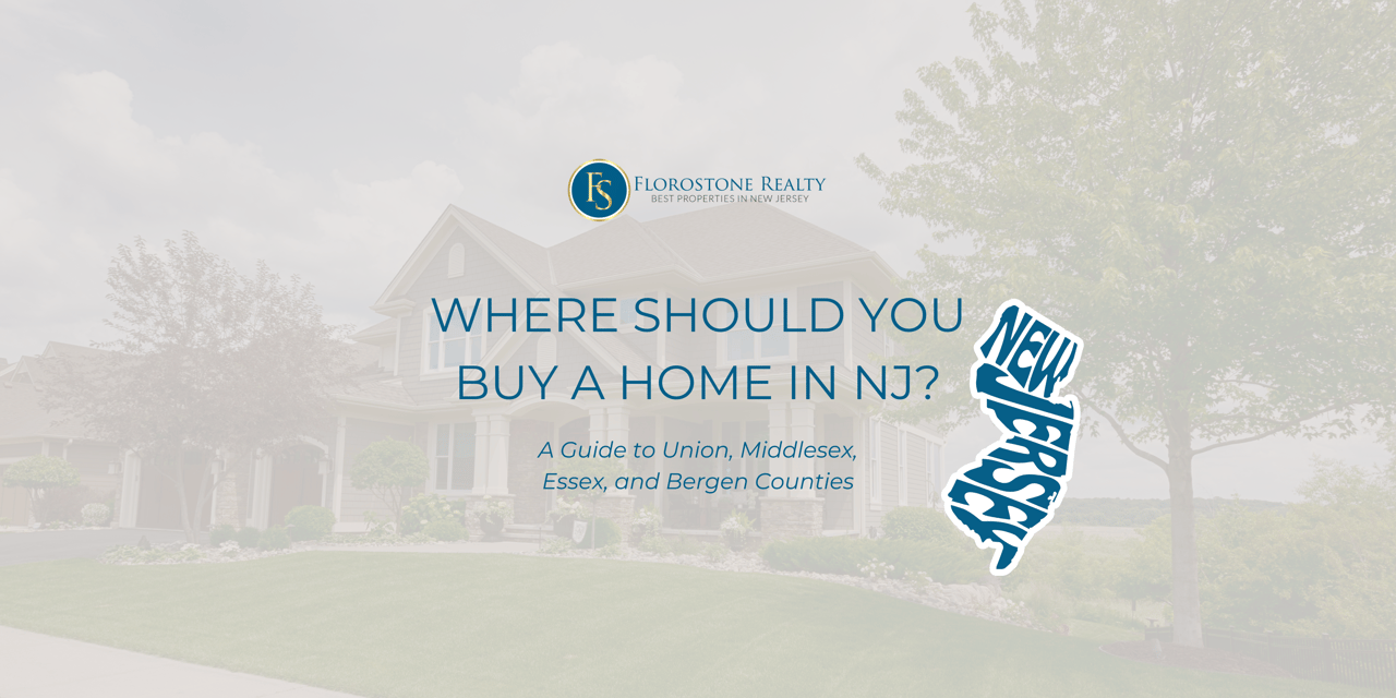 Beige background with minimalist line art of a house in the background. Foreground text reads: “Where to Buy a Home in New Jersey: A County-by-County Guide.” Clean, modern design with soft tones and elegant typography.