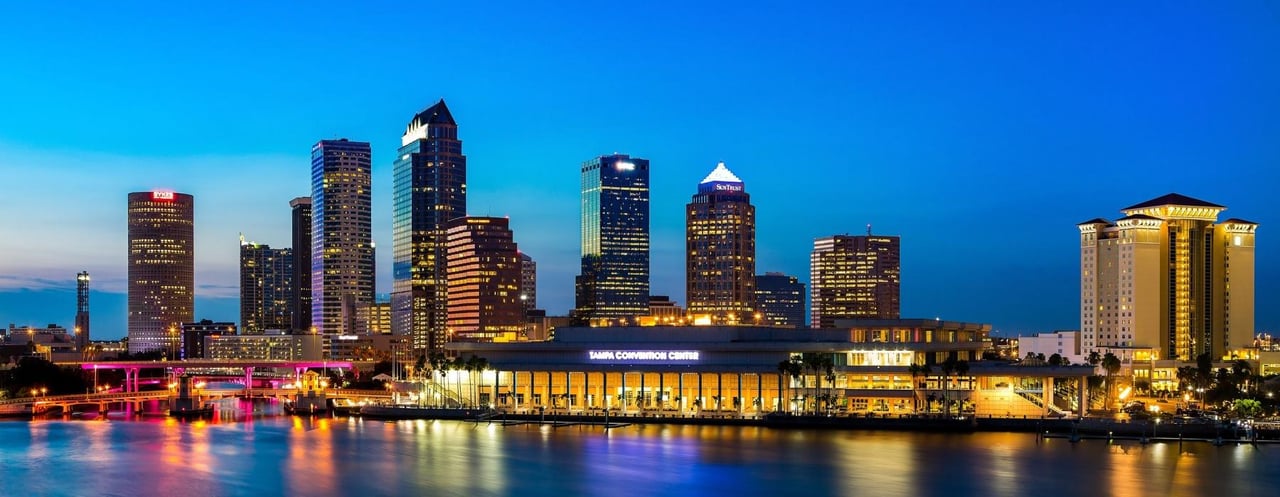 Downtown Tampa skyline at sunset overlooking the waterfront