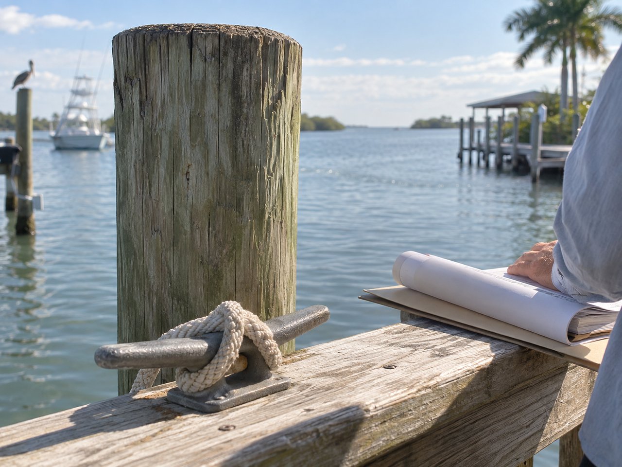 Dock and seawall on a Brevard County waterfront property before listing
