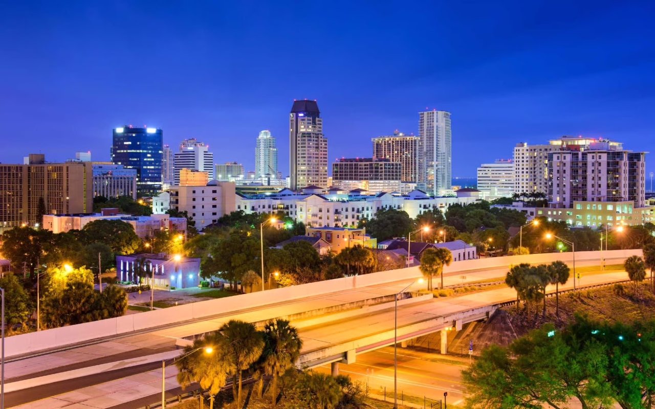 Beautiful view of St. Pete Florida showcasing coastal homes, walkable downtown, and vibrant arts and waterfront living