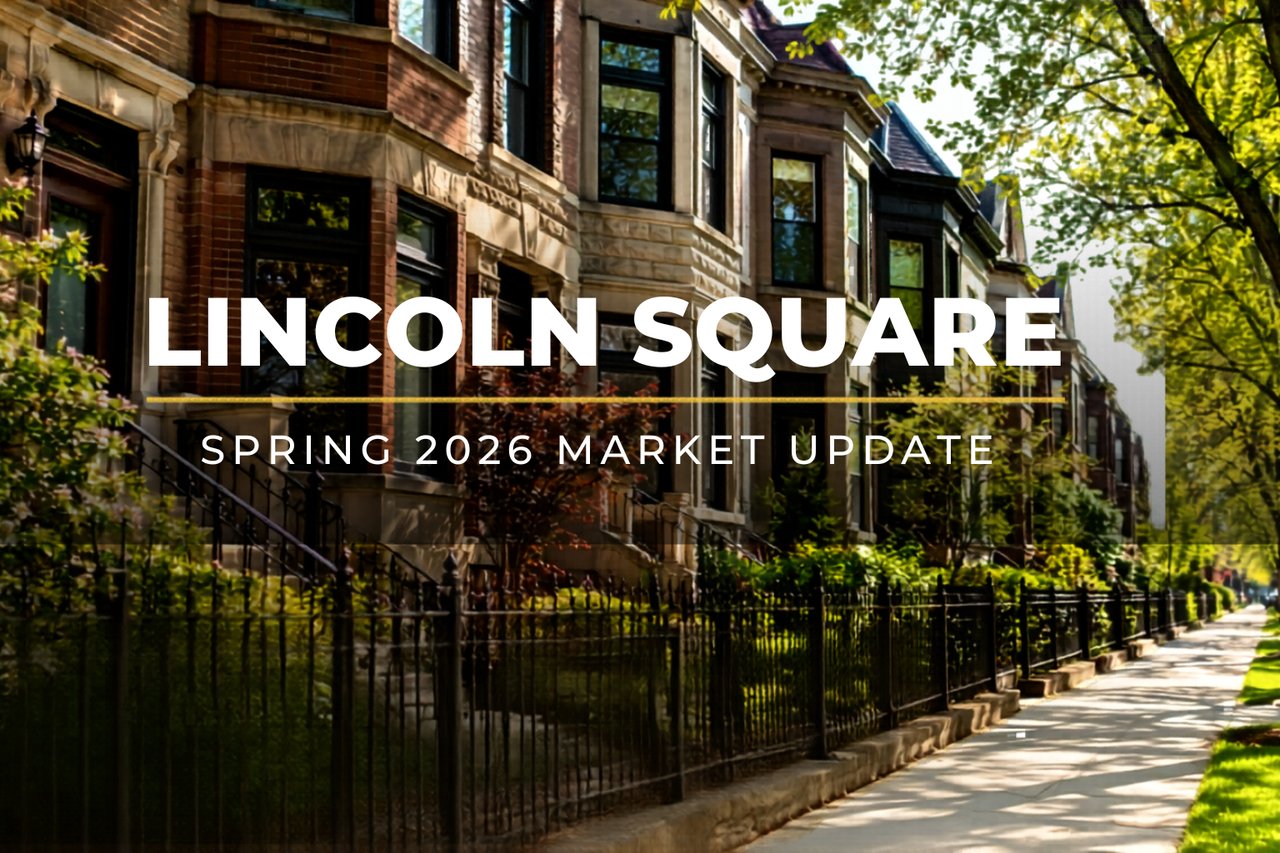 Tree-lined residential street with greystones in Lincoln Square Chicago