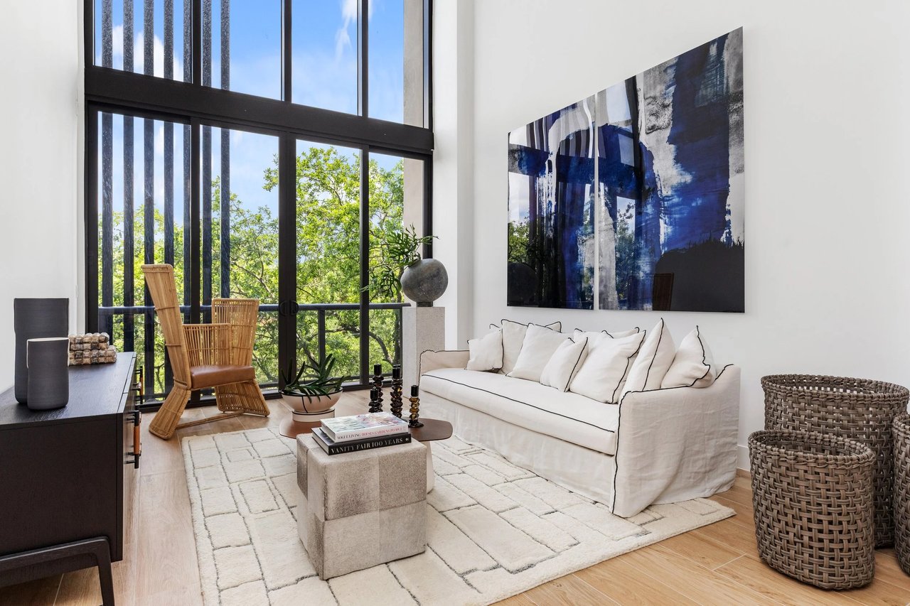 Arbor Coconut Grove residence living room with double-height windows