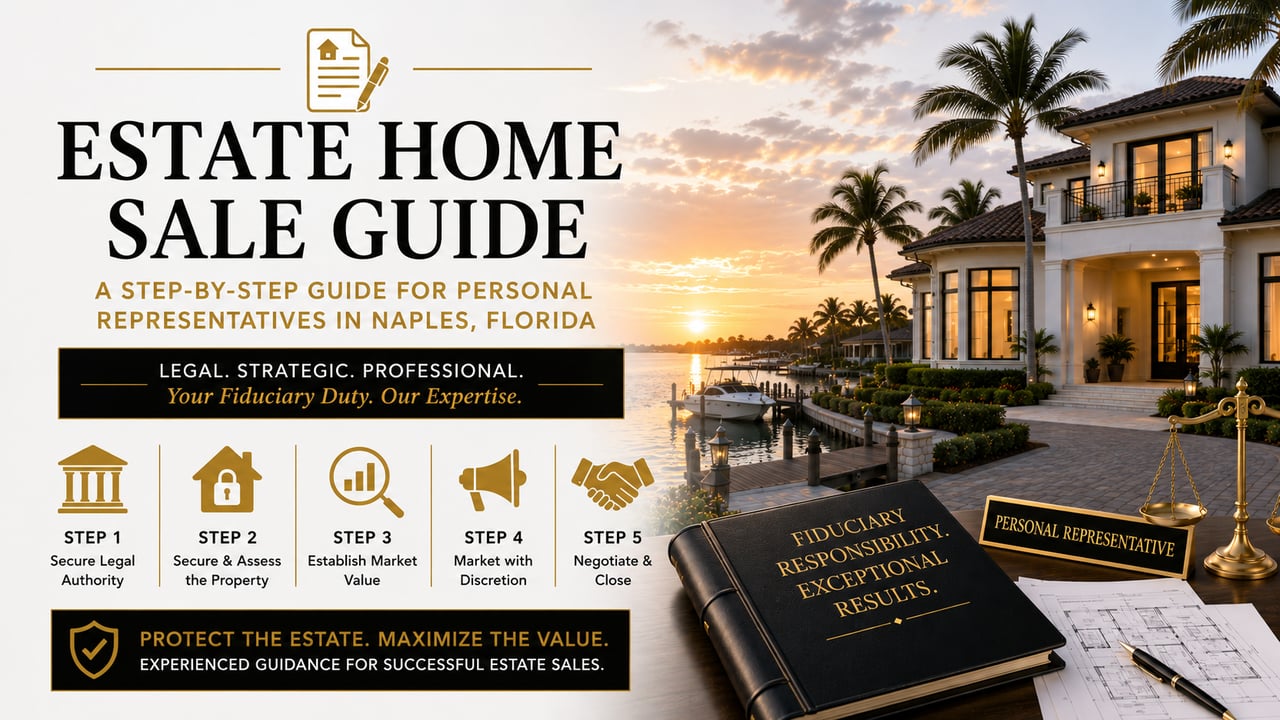 Guide to selling an estate home in Naples, Florida, covering the key steps personal representatives should take to protect the estate, establish market value, and successfully complete the sale.