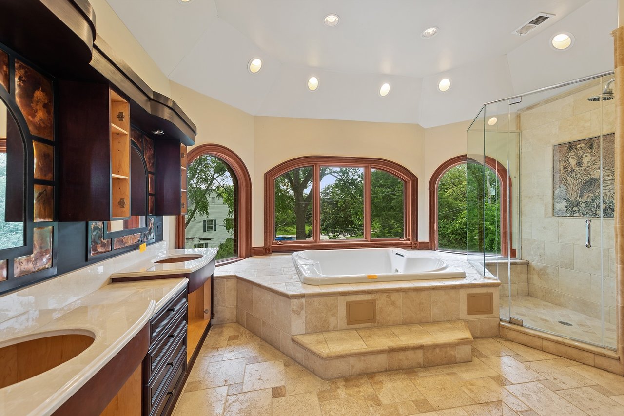 Brick And Stone Estate Situated On A Quiet Street In The Woodlands Of Hinsdale