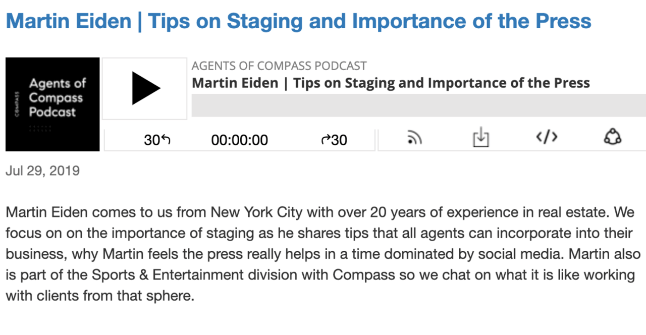 Martin Eiden | Tips on Staging and Importance of the Press