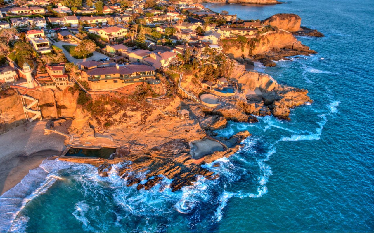 aerial of Laguna Beach natural pools near Rockledge