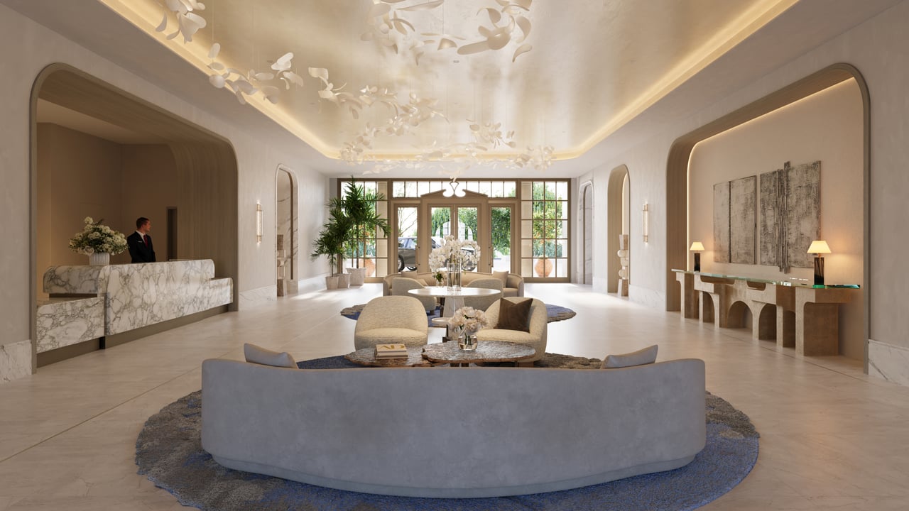 South Flagler House lobby and reception rendering in West Palm Beach.