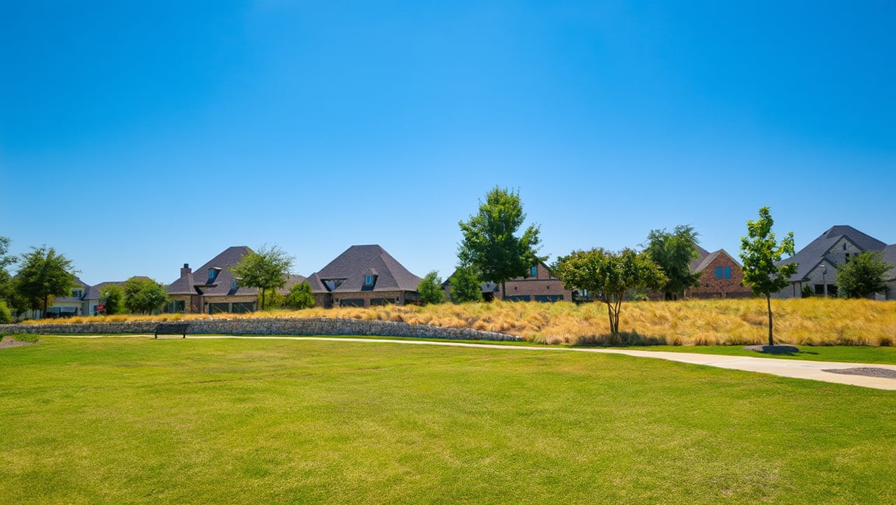 Greenspace with Harbour Collection one story homes in the background.