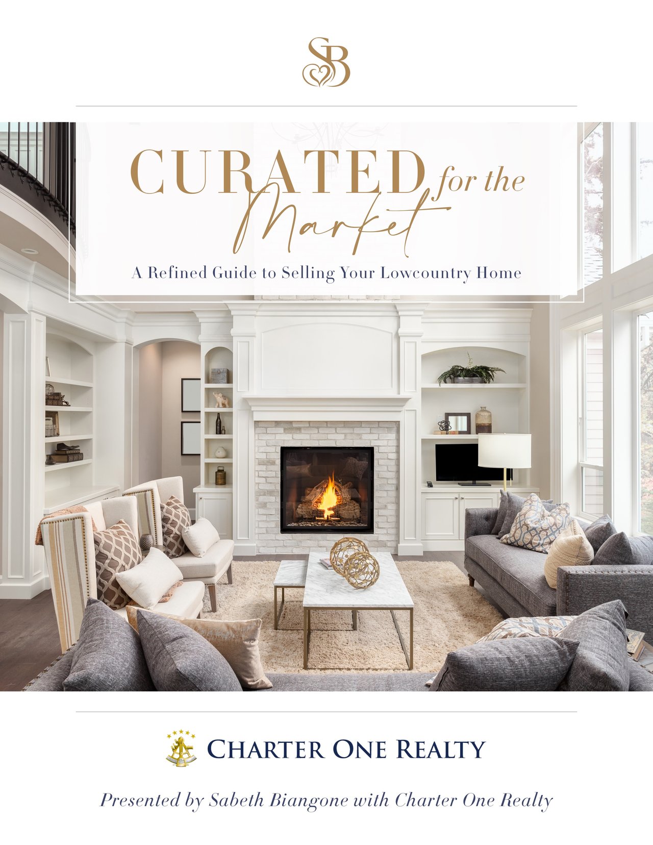 Cover of Curated for the Market, a refined guide to selling your Lowcountry home, presented by Sabeth Biangone.